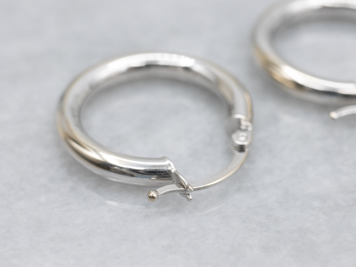 Polished White Gold Tube Hoop Earrings
