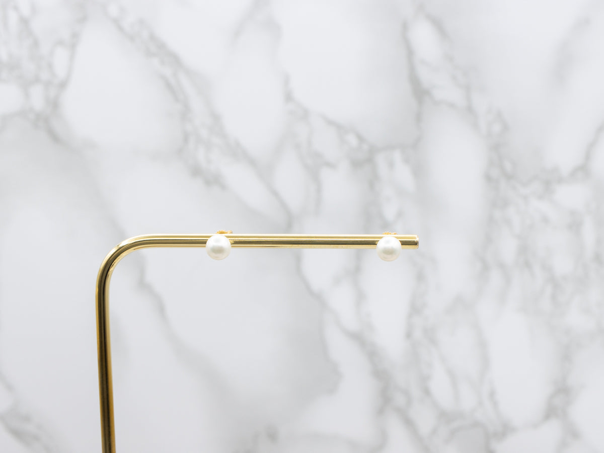 Classic White Pearl Yellow Gold Stud Earrings