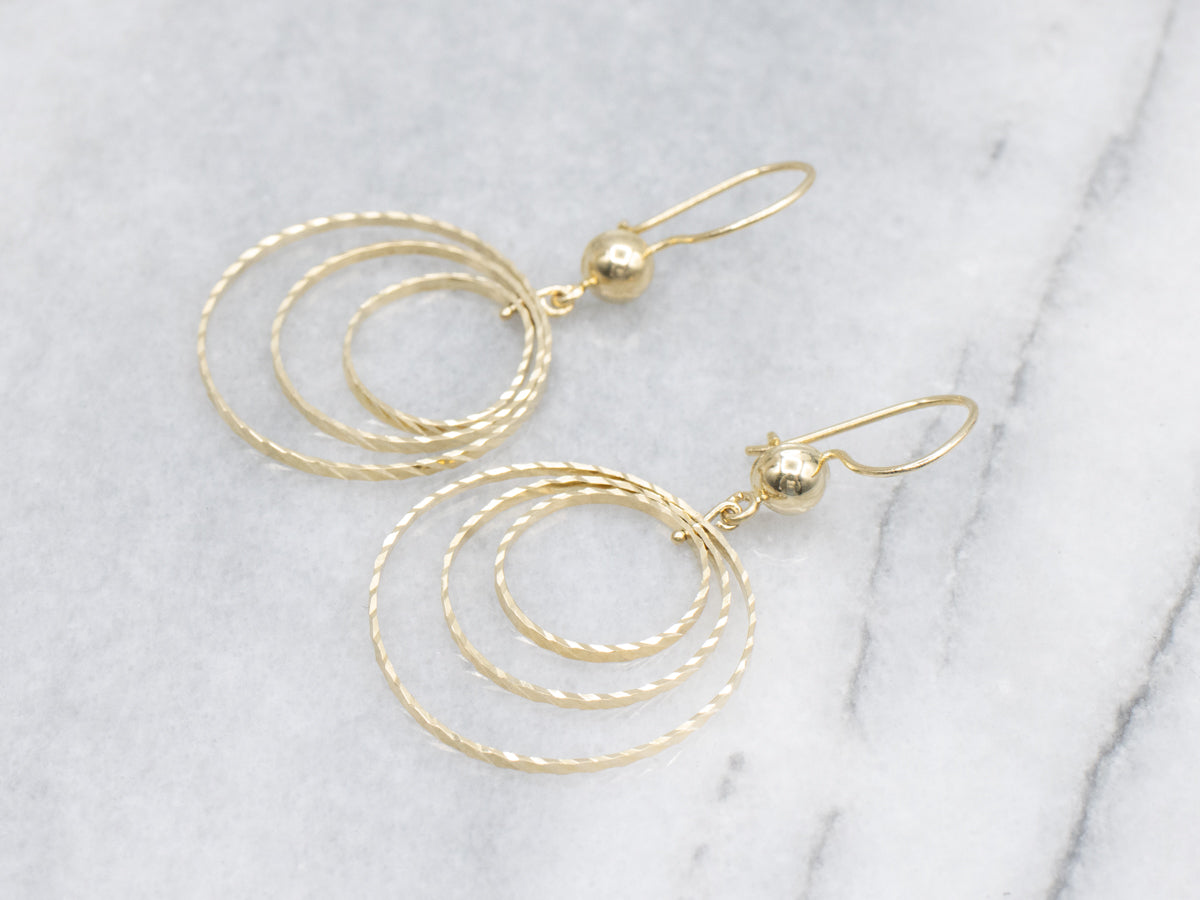 Faceted 14K Yellow Gold Triple Circle Drop Earrings