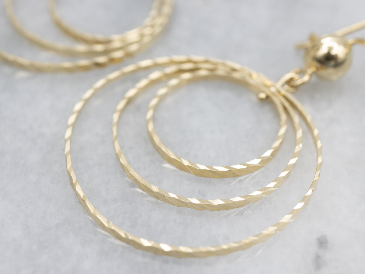 Faceted 14K Yellow Gold Triple Circle Drop Earrings
