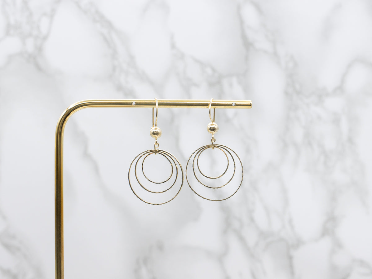Faceted 14K Yellow Gold Triple Circle Drop Earrings
