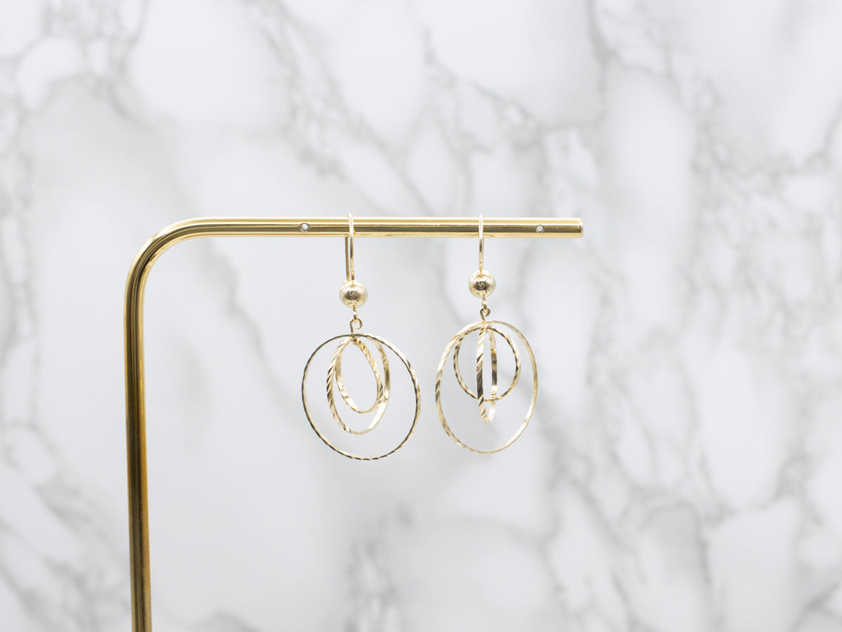 Faceted 14K Yellow Gold Triple Circle Drop Earrings