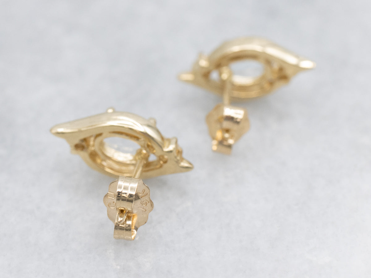 Pretty Aquamarine and Diamond Gold Stud Earrings