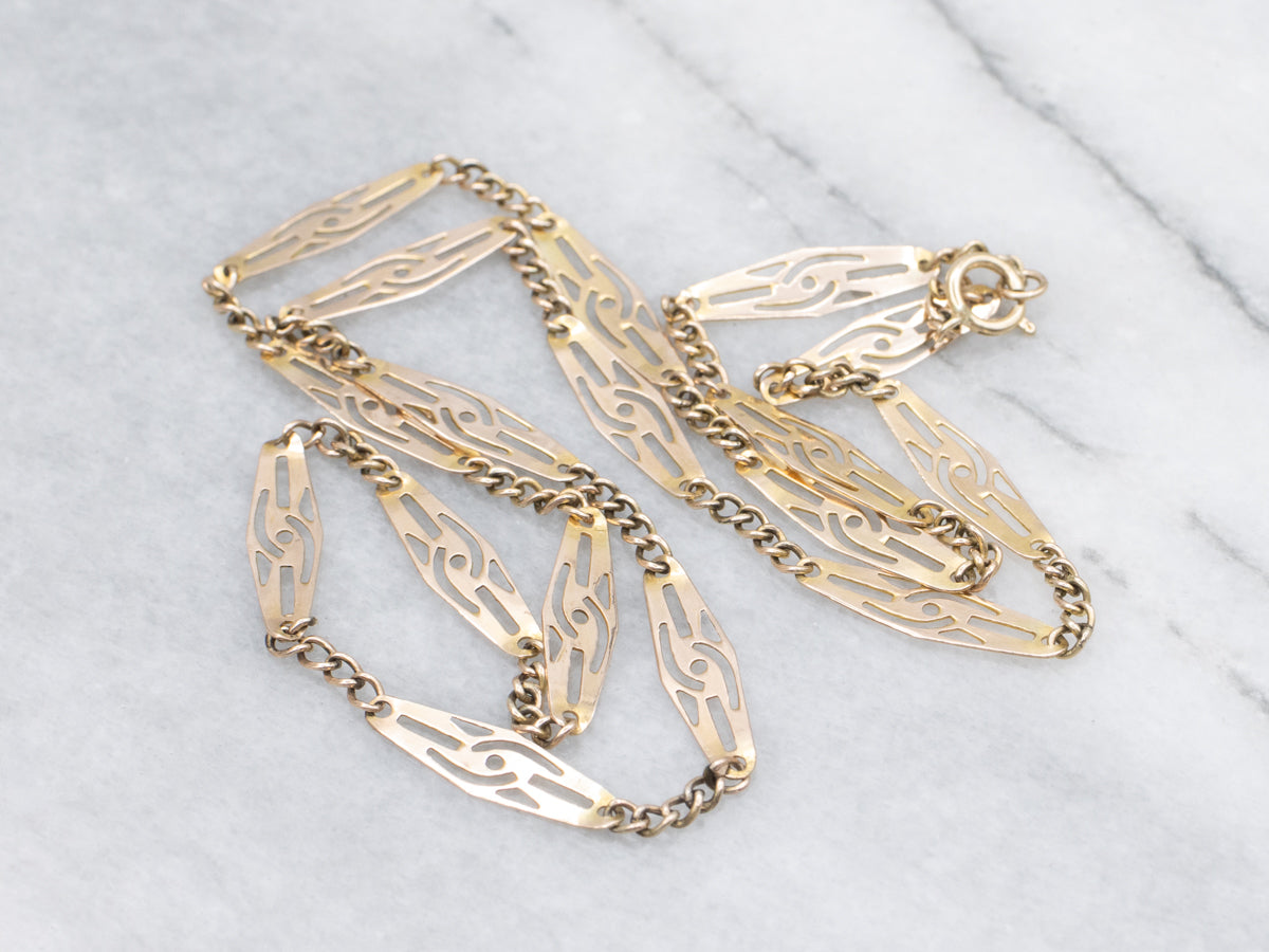 Vintage 10K Yellow Gold Marquise Link Chain Necklace