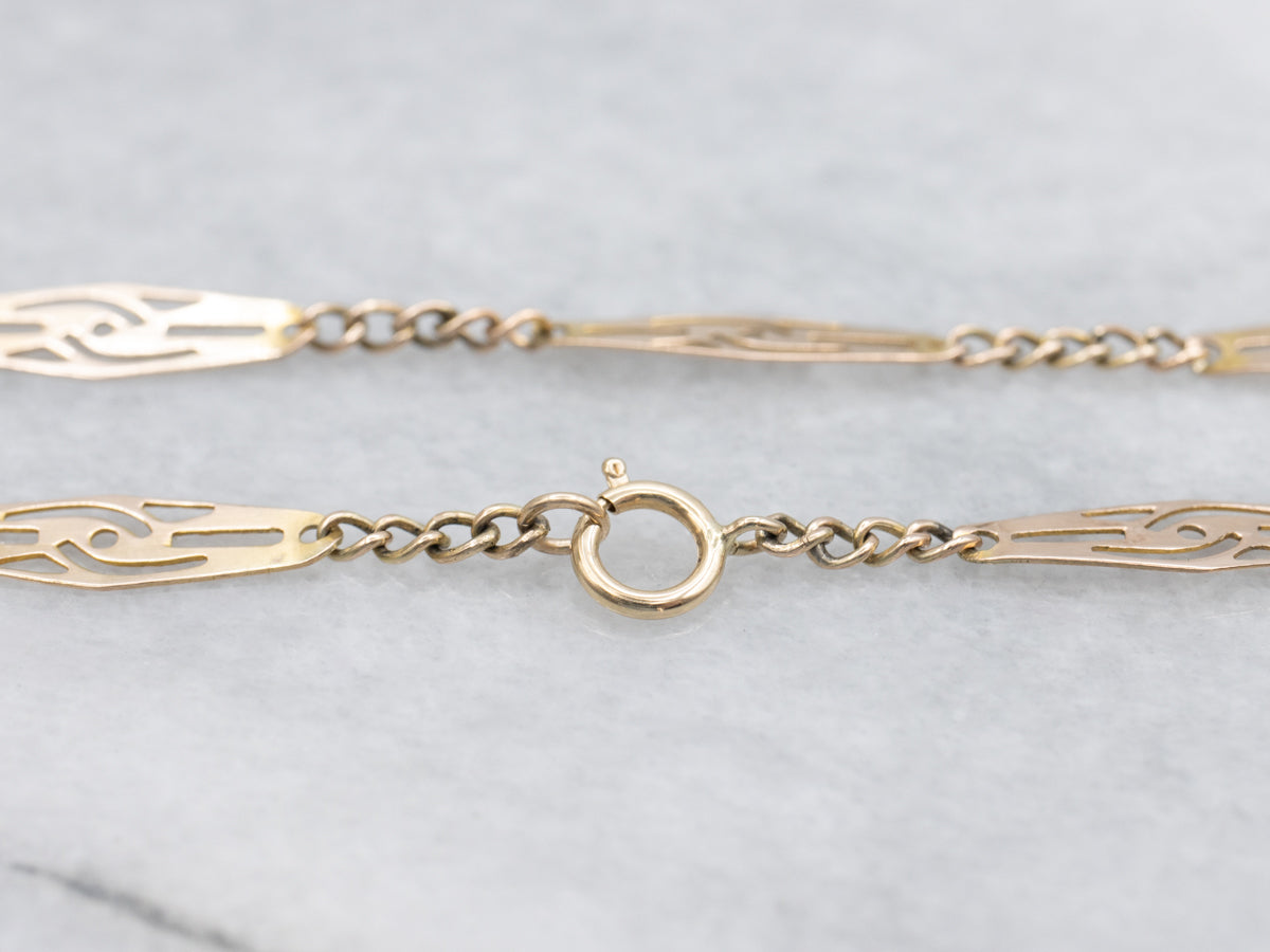 Vintage 10K Yellow Gold Marquise Link Chain Necklace