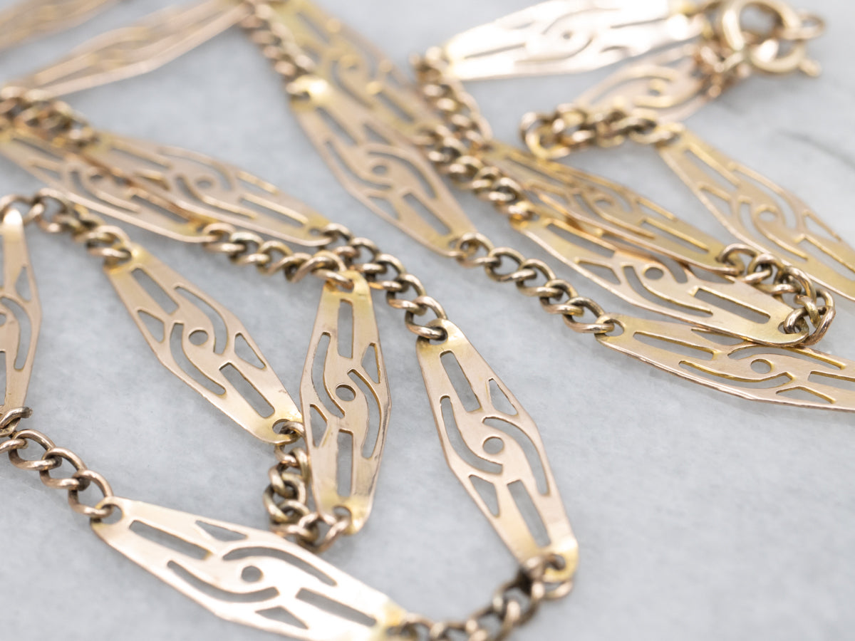 Vintage 10K Yellow Gold Marquise Link Chain Necklace