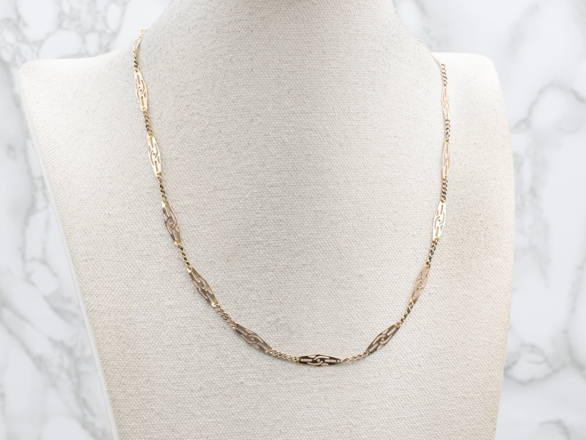 Vintage 10K Yellow Gold Marquise Link Chain Necklace