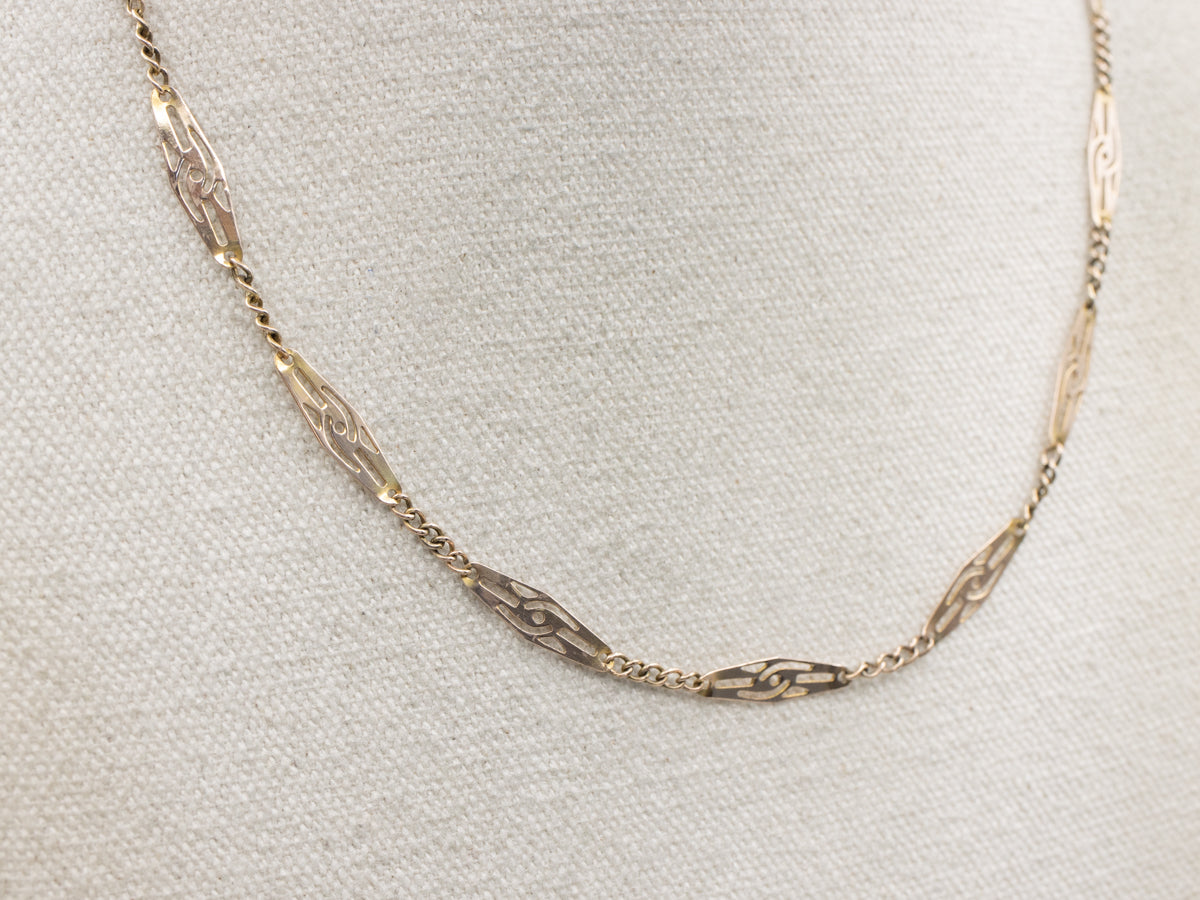 Vintage 10K Yellow Gold Marquise Link Chain Necklace
