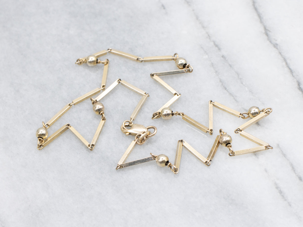 Vintage Modernist Bar and Gold Bead Chain Necklace