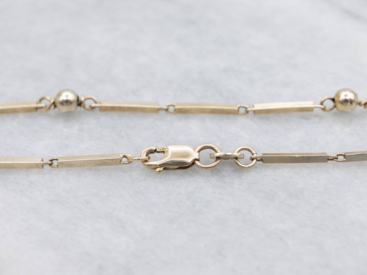 Vintage Modernist Bar and Gold Bead Chain Necklace