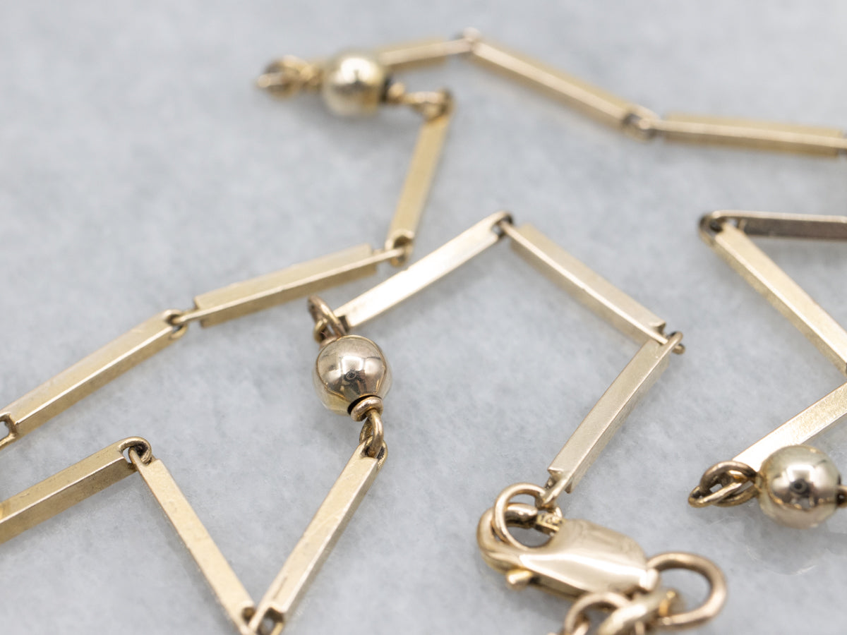 Vintage Modernist Bar and Gold Bead Chain Necklace