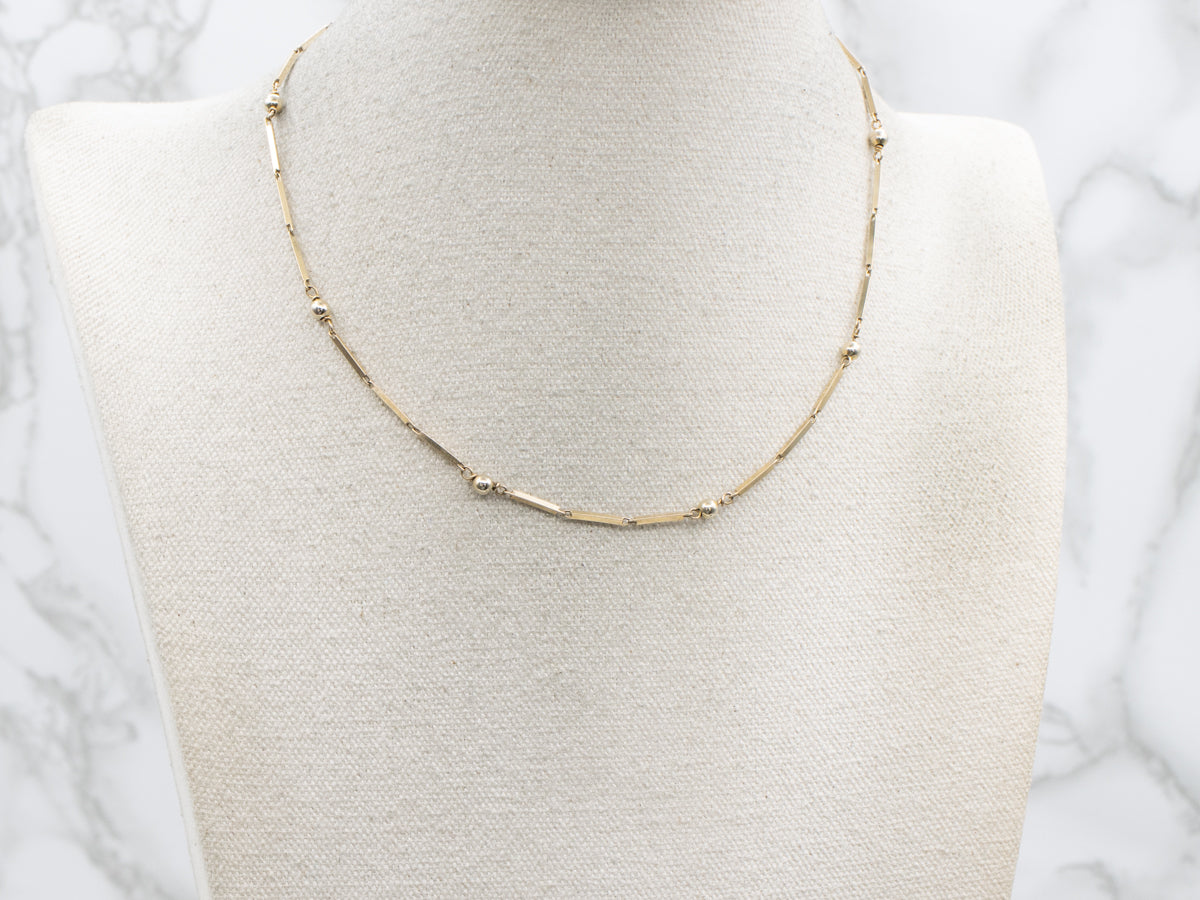 Vintage Modernist Bar and Gold Bead Chain Necklace