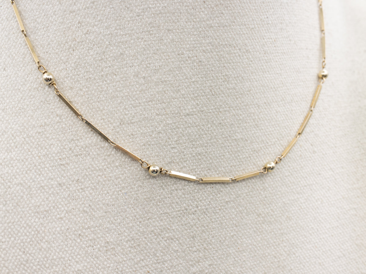 Vintage Modernist Bar and Gold Bead Chain Necklace