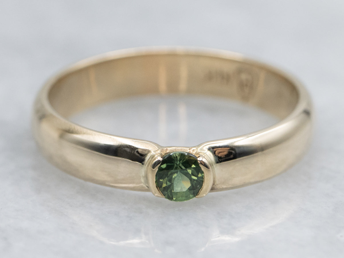 Semi-Bezel Set Green Sapphire Solitaire Ring in Yellow Gold