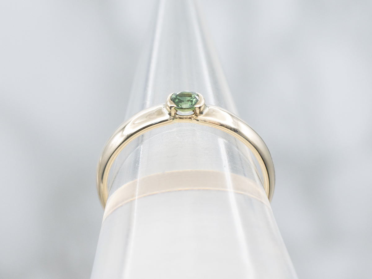 Semi-Bezel Set Green Sapphire Solitaire Ring in Yellow Gold