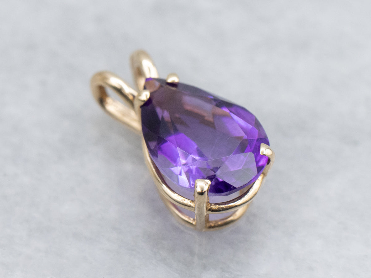 Pear Cut Amethyst Yellow Gold Solitaire Pendant
