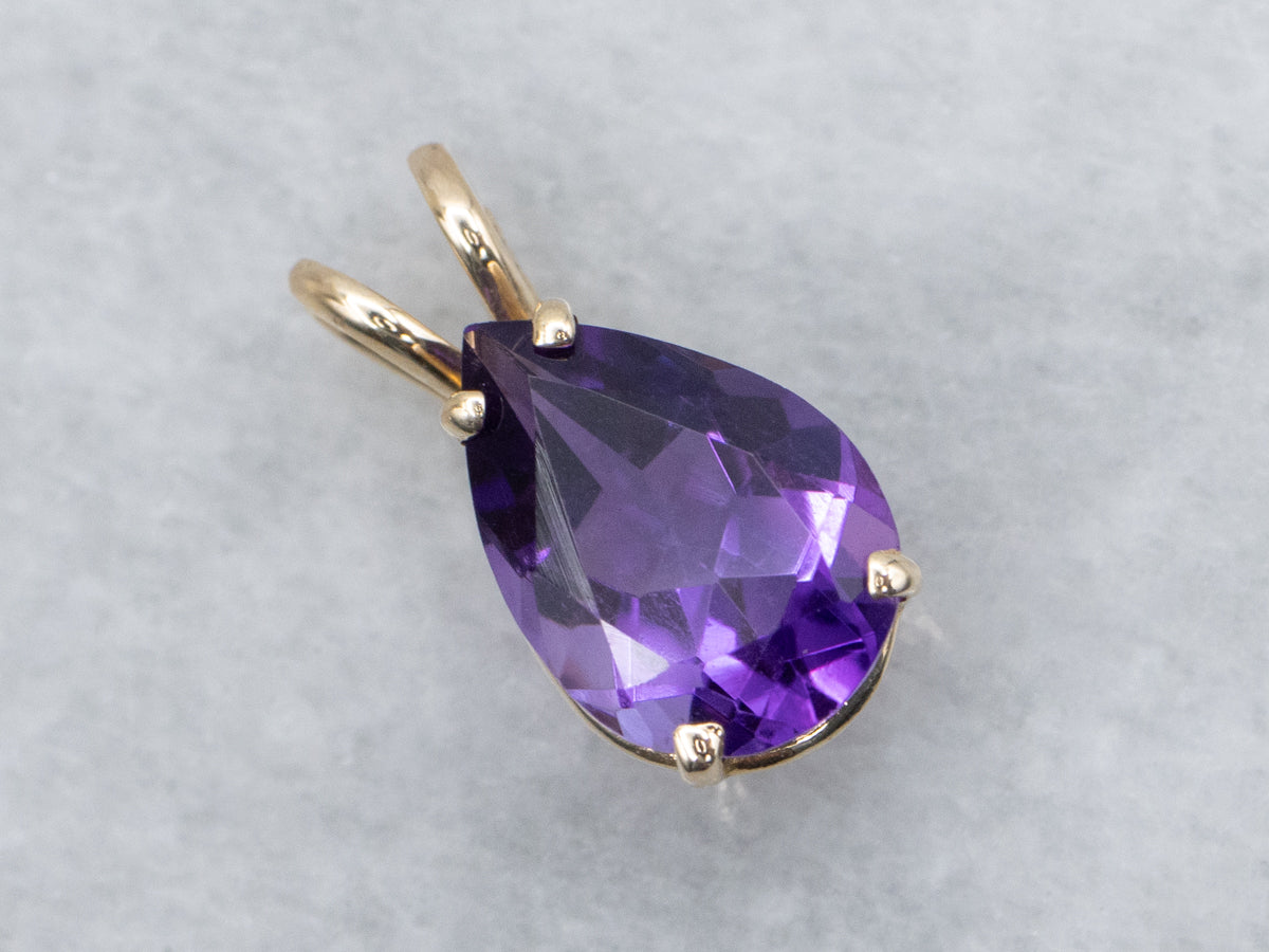Pear Cut Amethyst Yellow Gold Solitaire Pendant