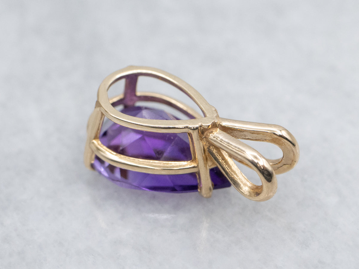 Pear Cut Amethyst Yellow Gold Solitaire Pendant