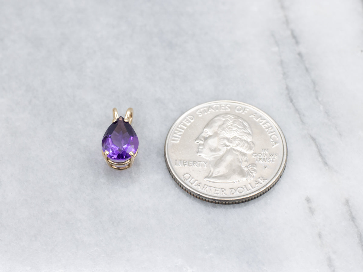 Pear Cut Amethyst Yellow Gold Solitaire Pendant
