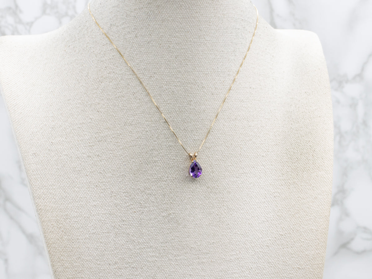 Pear Cut Amethyst Yellow Gold Solitaire Pendant
