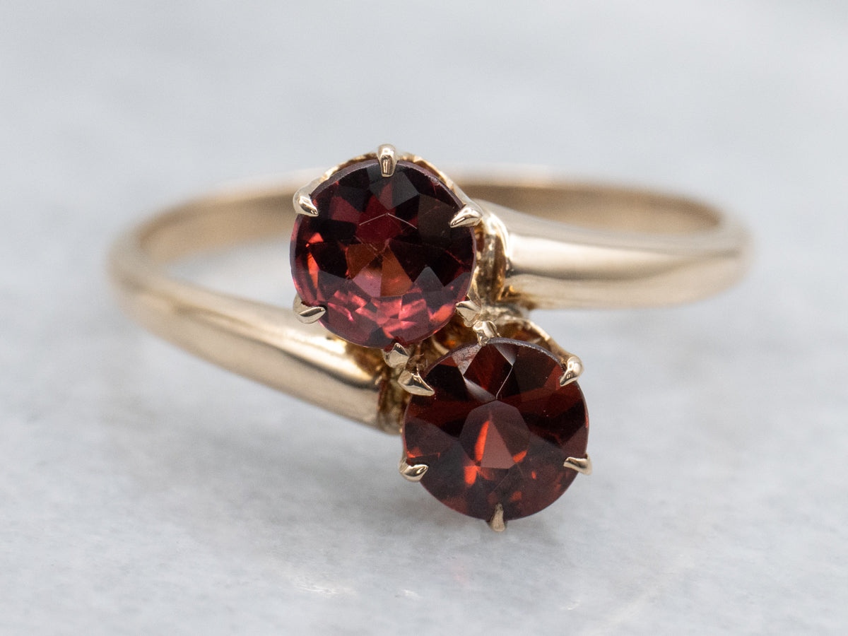 Double Round Cut Garnet and Gold Bypass Ring
