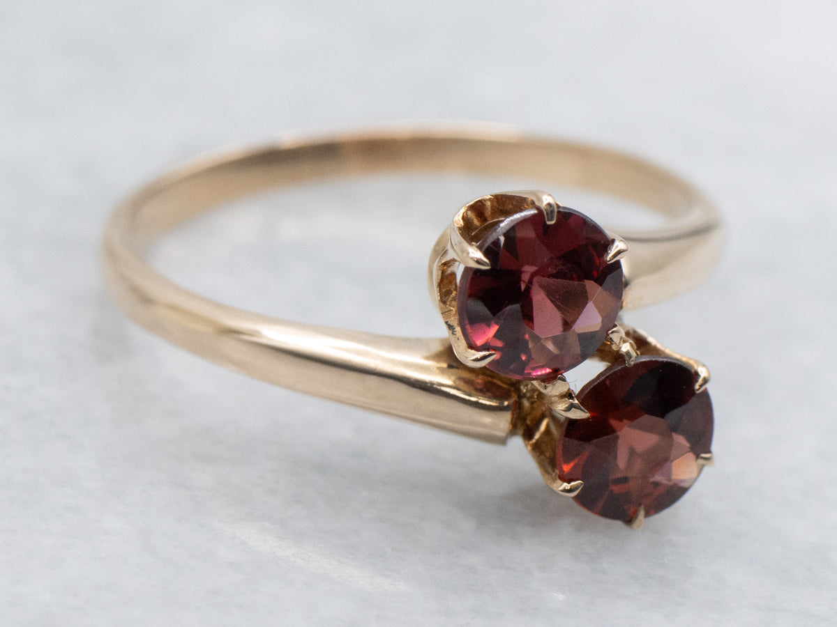 Double Round Cut Garnet and Gold Bypass Ring