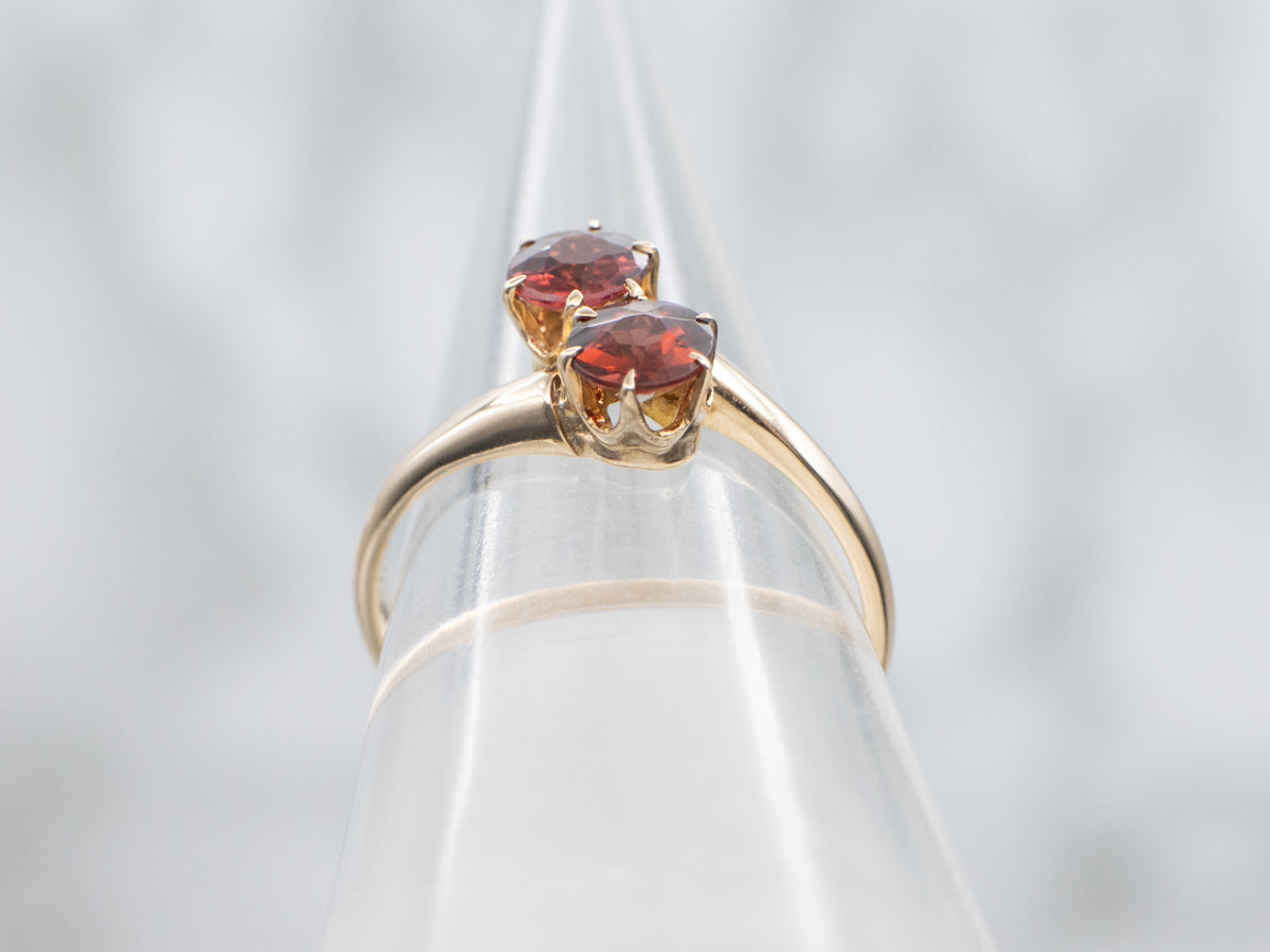 Double Round Cut Garnet and Gold Bypass Ring