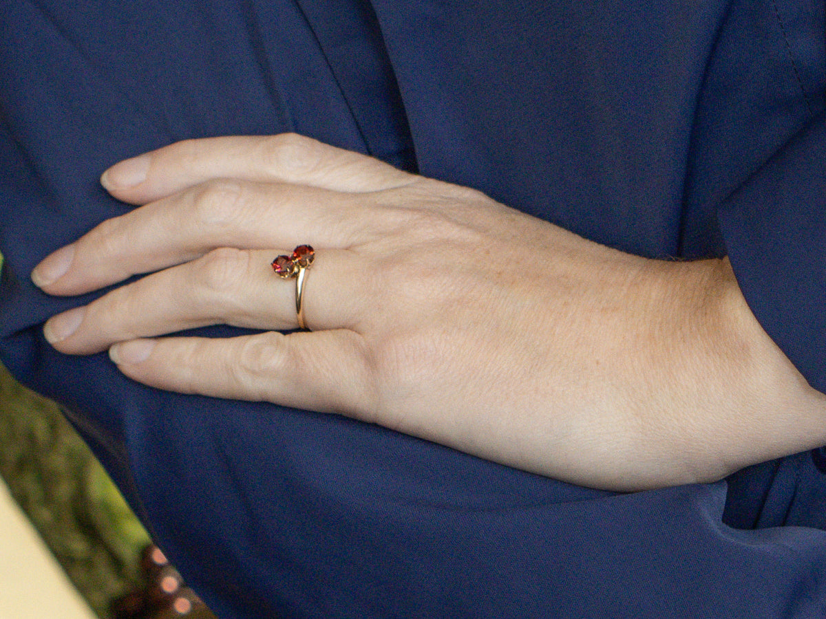 Double Round Cut Garnet and Gold Bypass Ring