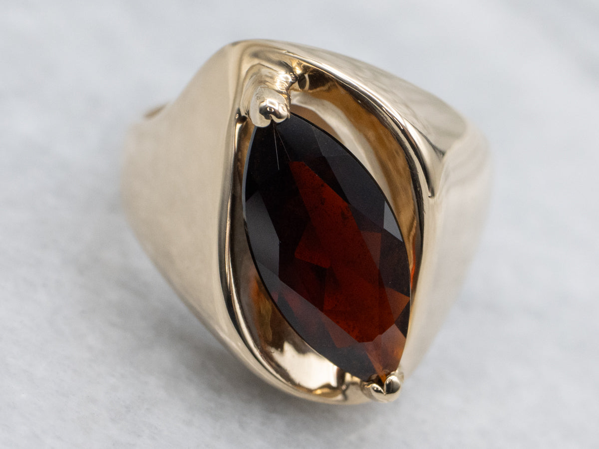 Modernist Gold Marquise Cut Garnet Statement Ring