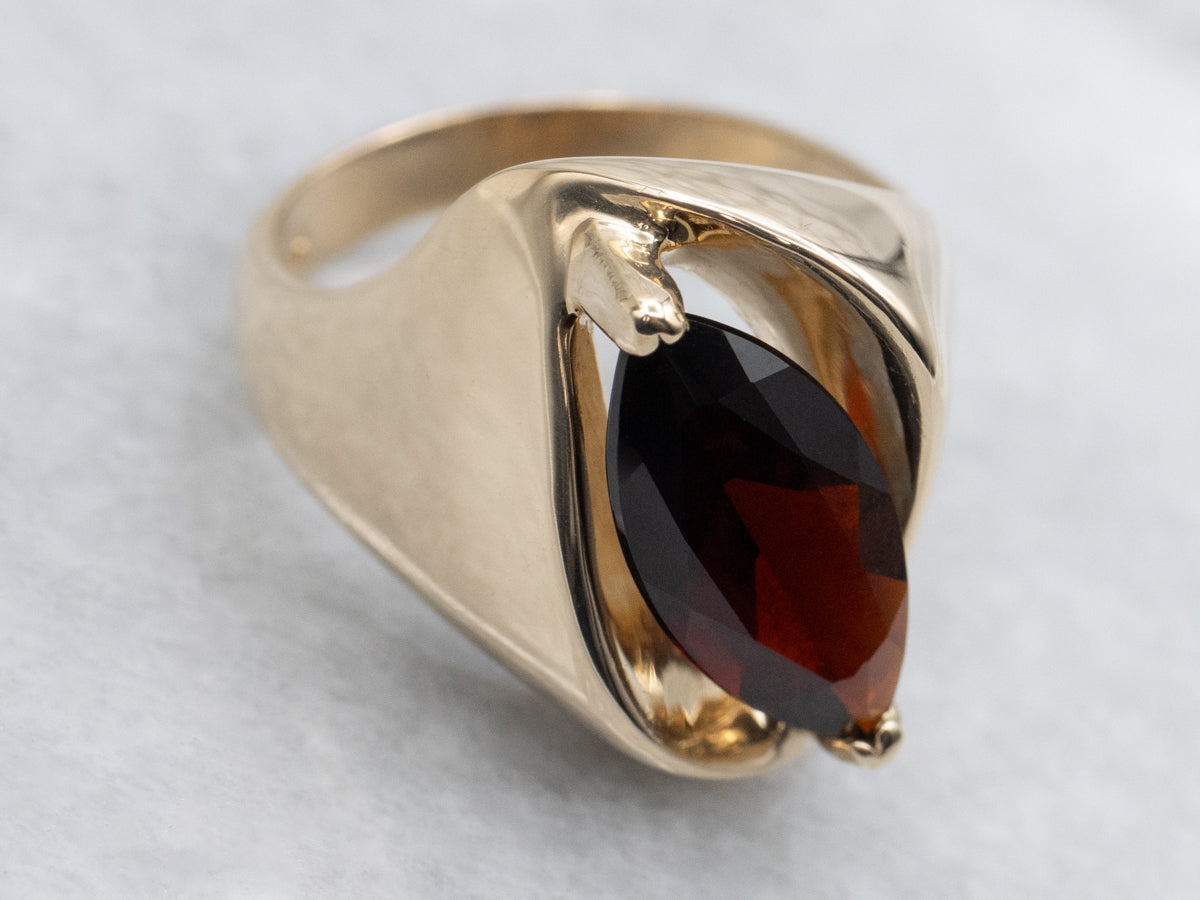 Modernist Gold Marquise Cut Garnet Statement Ring