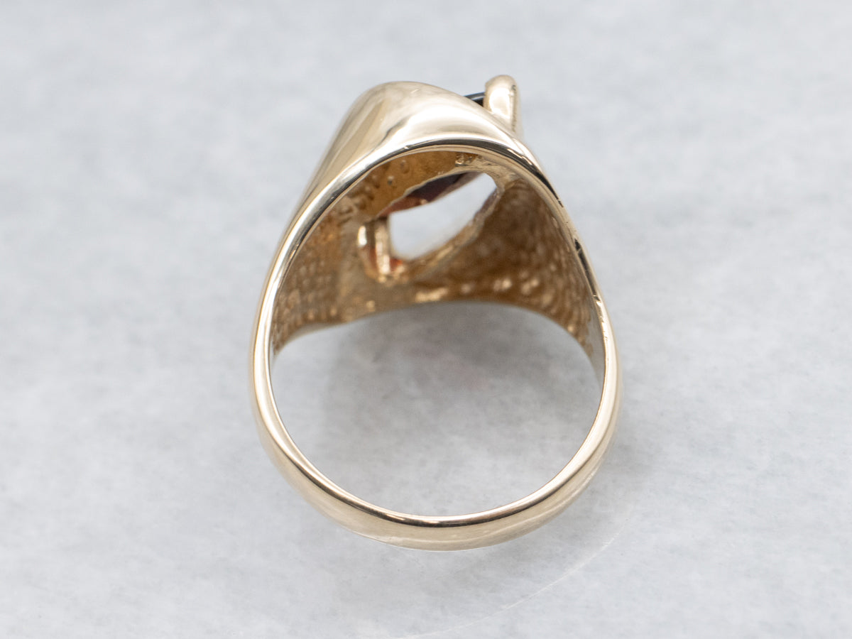 Modernist Gold Marquise Cut Garnet Statement Ring