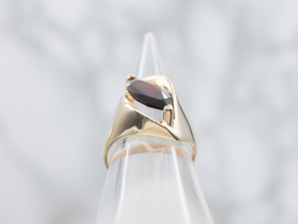 Modernist Gold Marquise Cut Garnet Statement Ring