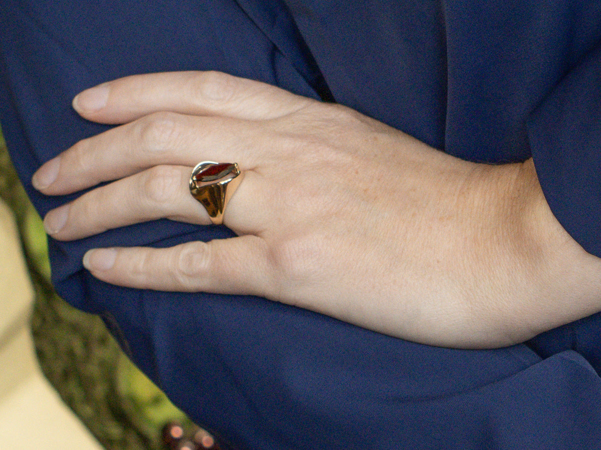 Modernist Gold Marquise Cut Garnet Statement Ring
