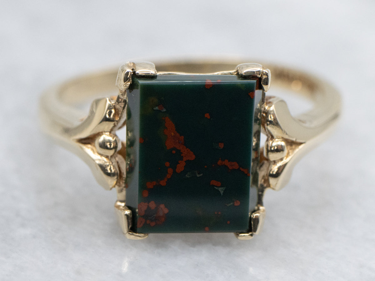 Victorian Revival 10K Gold Bloodstone Cabochon Ring