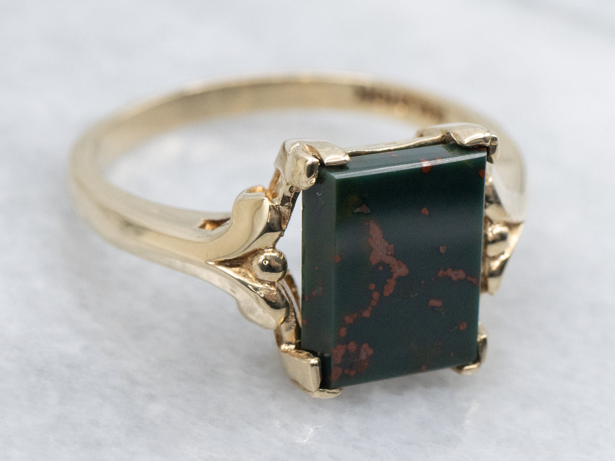 Victorian Revival 10K Gold Bloodstone Cabochon Ring