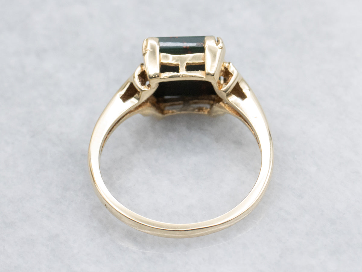 Victorian Revival 10K Gold Bloodstone Cabochon Ring