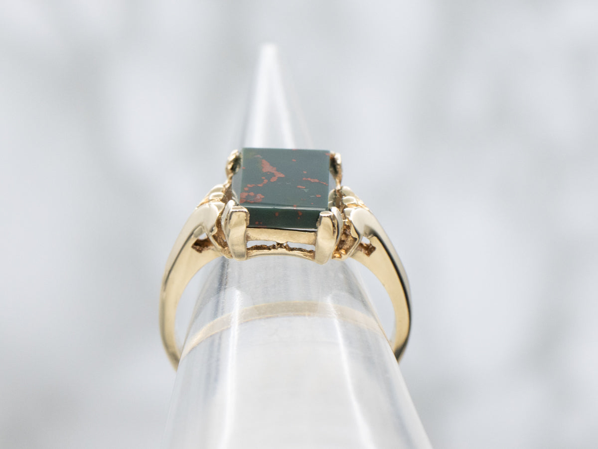 Victorian Revival 10K Gold Bloodstone Cabochon Ring