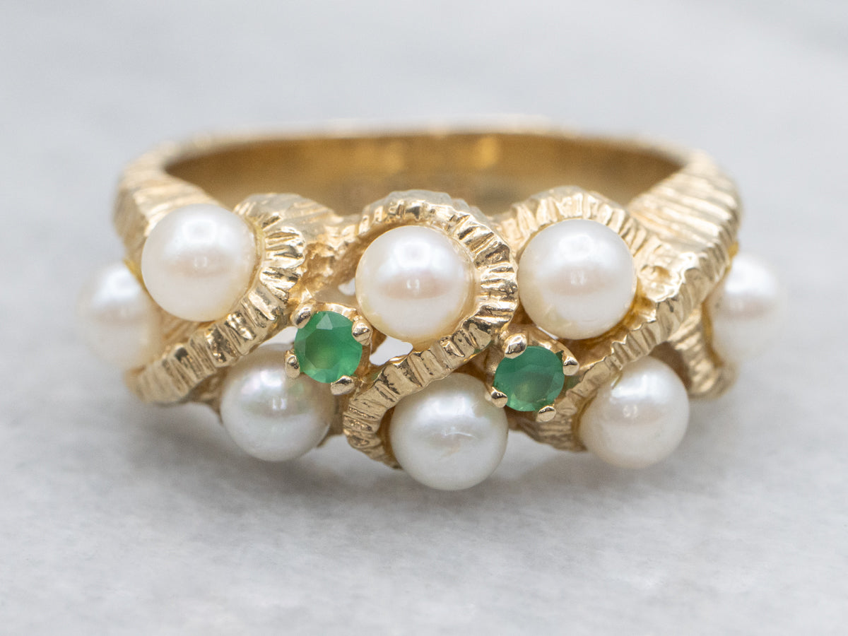 Saltwater Pearl and Green Onyx and Gold Cocktail Ring
