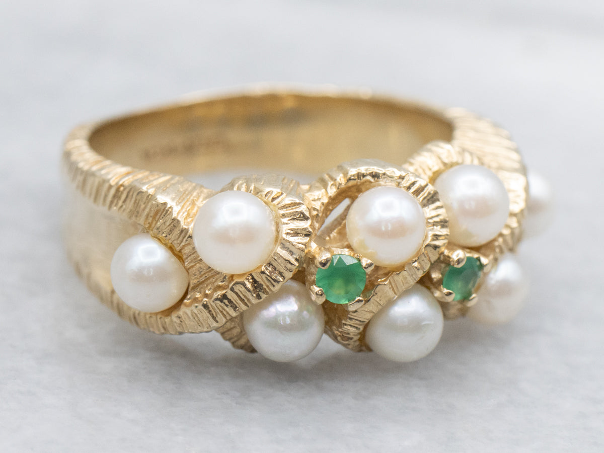 Saltwater Pearl and Green Onyx and Gold Cocktail Ring