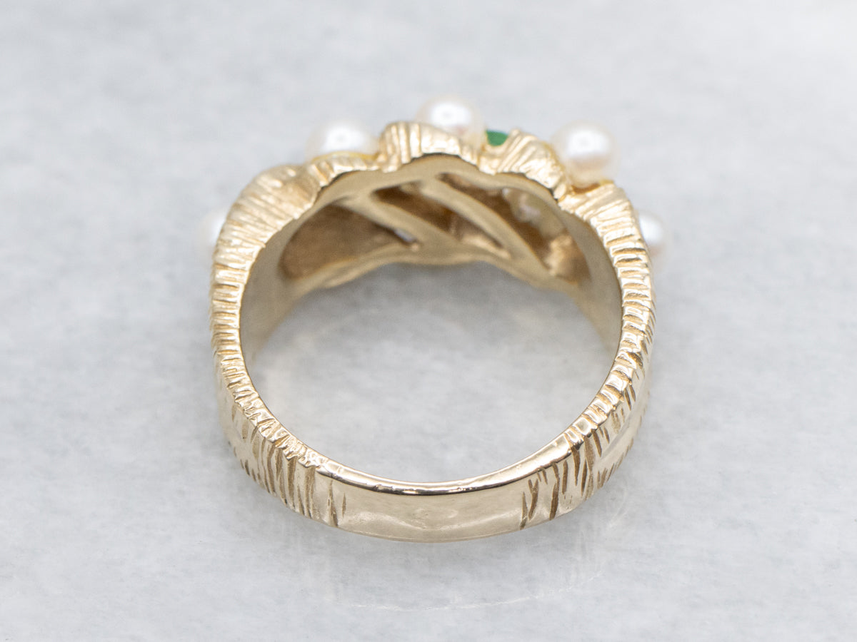 Saltwater Pearl and Green Onyx and Gold Cocktail Ring