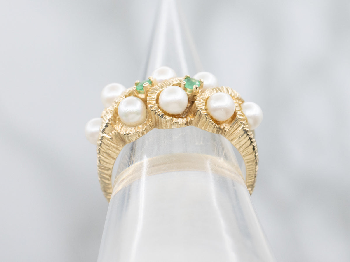 Saltwater Pearl and Green Onyx and Gold Cocktail Ring