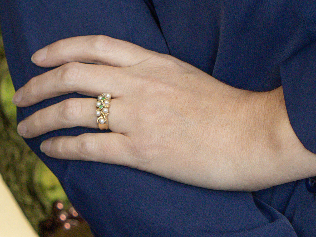 Saltwater Pearl and Green Onyx and Gold Cocktail Ring