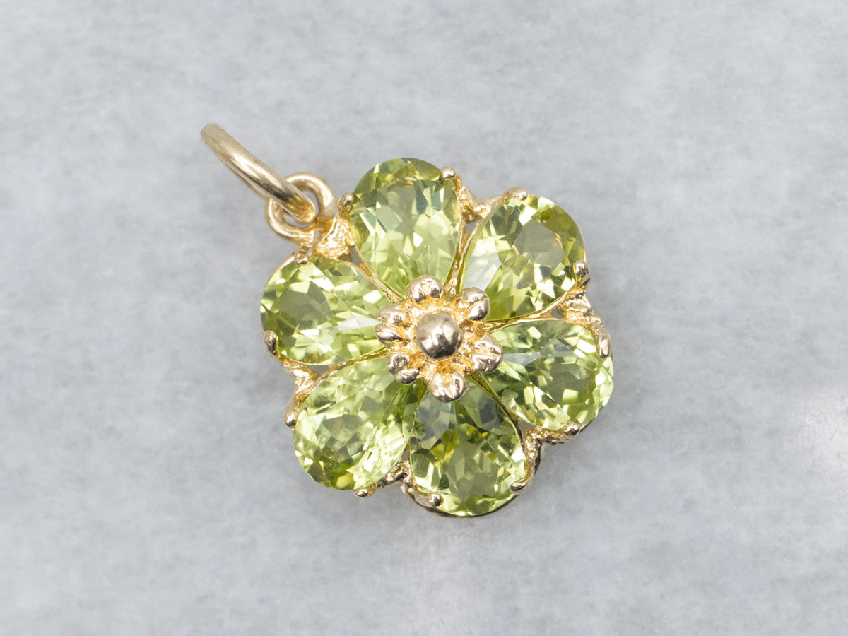 Peridot Flower Yellow Gold Pendant