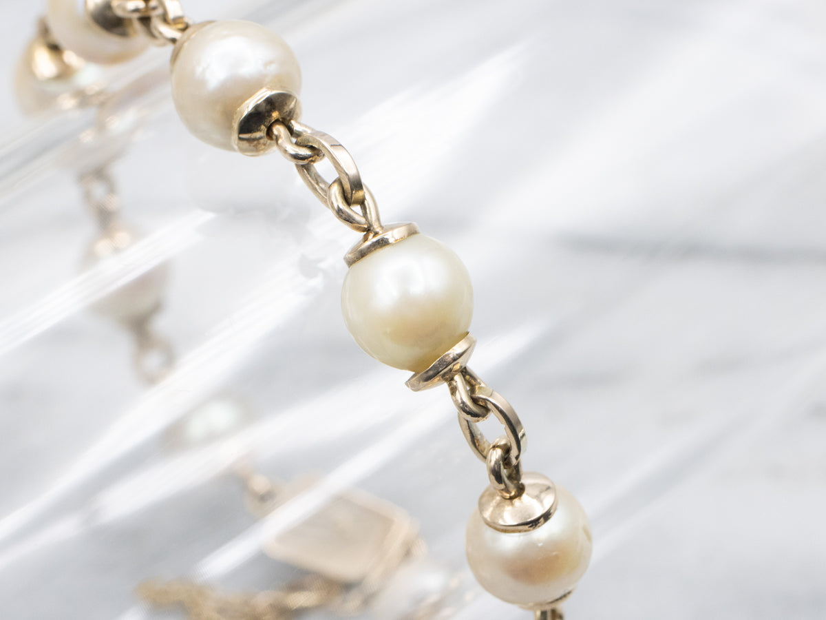 Vintage 14K Yellow Gold Pearl Link Bracelet