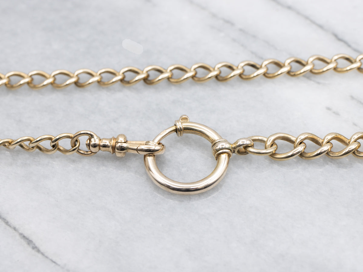 Vintage Gold Curb Link Watch Chain Necklace with Large Spring Ring Clasp