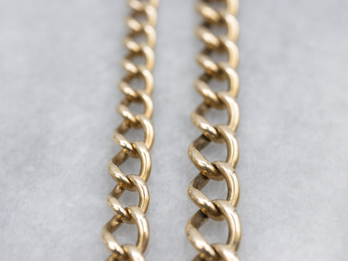 Vintage Gold Curb Link Watch Chain Necklace with Large Spring Ring Clasp