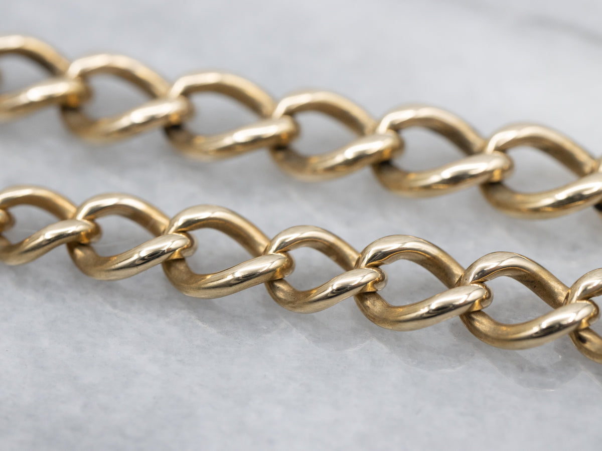 Vintage Gold Curb Link Watch Chain Necklace with Large Spring Ring Clasp
