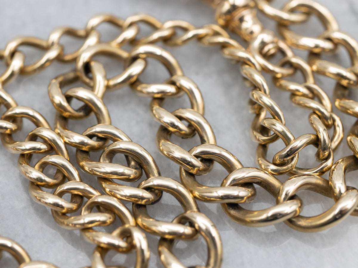 Vintage Gold Curb Link Watch Chain Necklace with Large Spring Ring Clasp