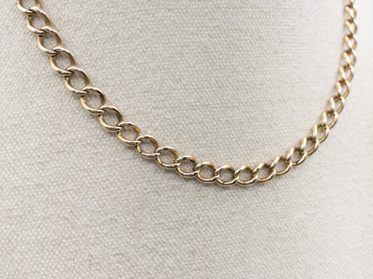 Vintage Gold Curb Link Watch Chain Necklace with Large Spring Ring Clasp