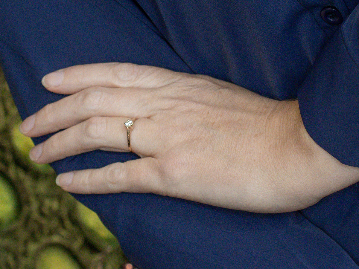 European Cut Diamond Solitaire in Engraved Gold Engagement Setting